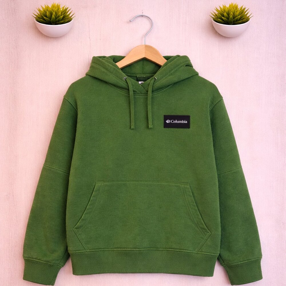 Columbia Hoodie Menโs Large Green Pullover Minimal Logo Casual Streetwear